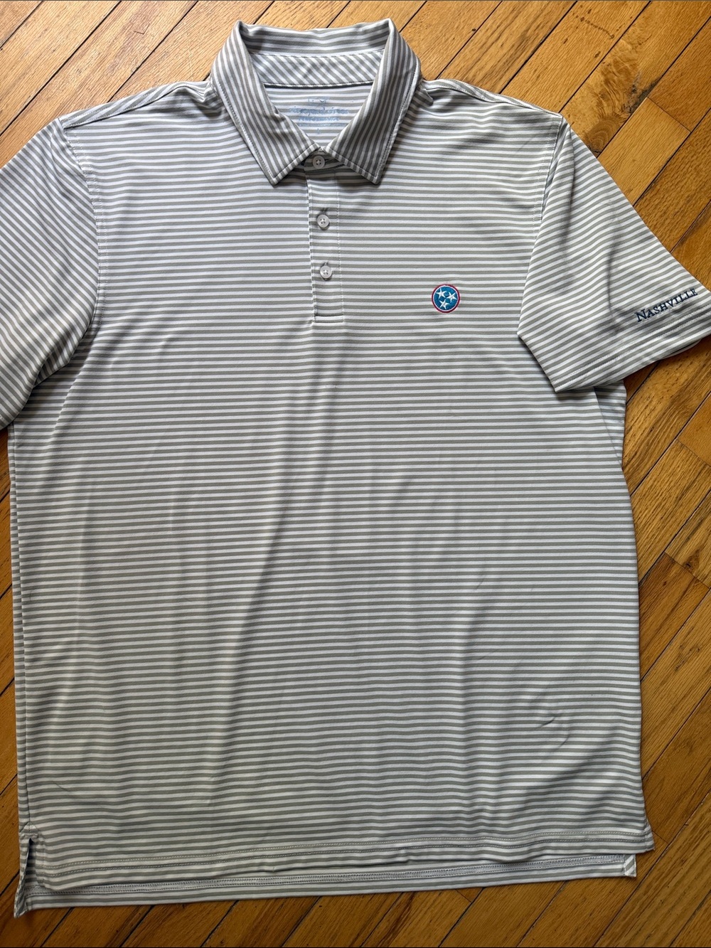 Vineyard Vines Light Gray & White Striped Polo Nashville Tennessee
